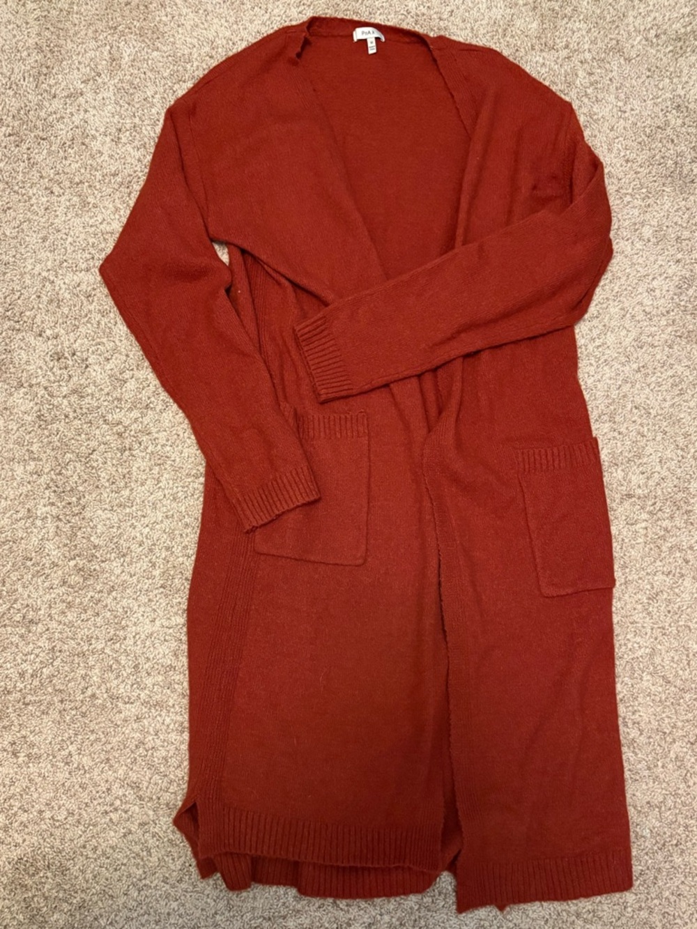 Cozy Rust / Burnt Orange Long Open-Front Cardigan